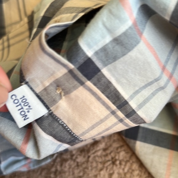 Barbour Heritage Button Down Tailored Long Sleeve Shirt Light Blue Tan Plaid - Picture 9 of 9